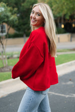 trendy women’s red cardigan layering piece