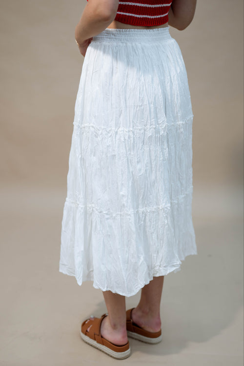 Boho white crinkle texture skirt festival