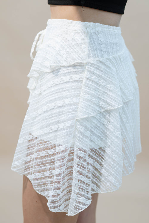 Semi-sheer white tiered skirt with liner