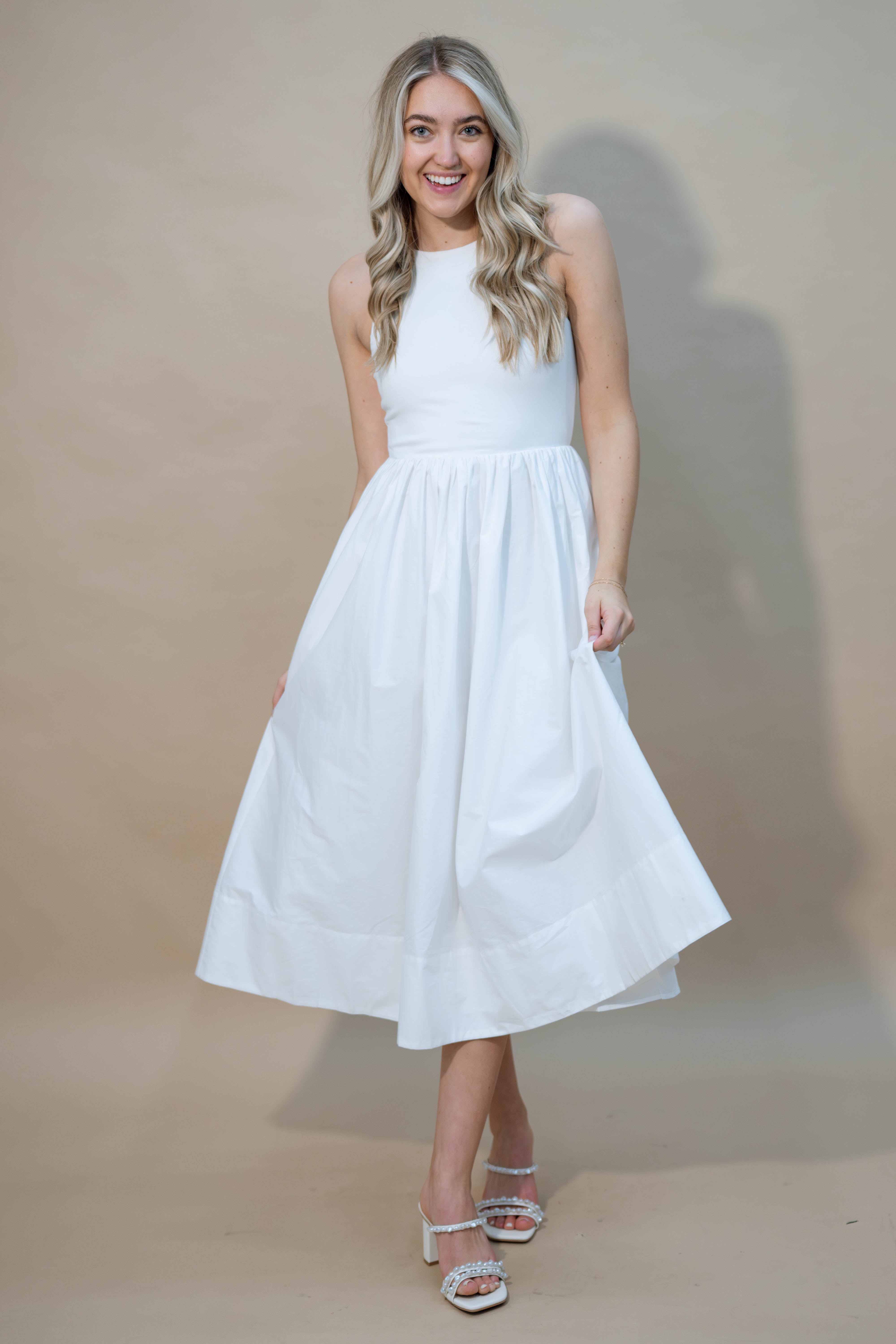 Ramie Midi Dress - White Medium