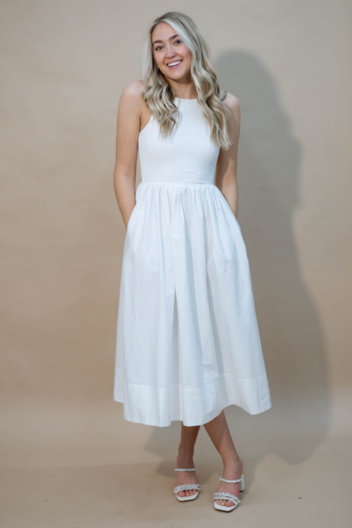 Bridal shower white midi dress with pockets