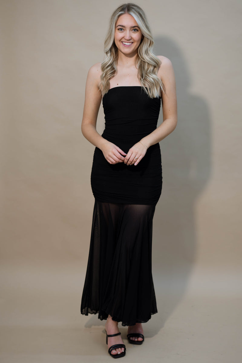 Semi-formal black dress with mesh skirt