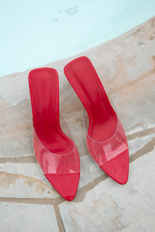 Transparent red evening sandals
