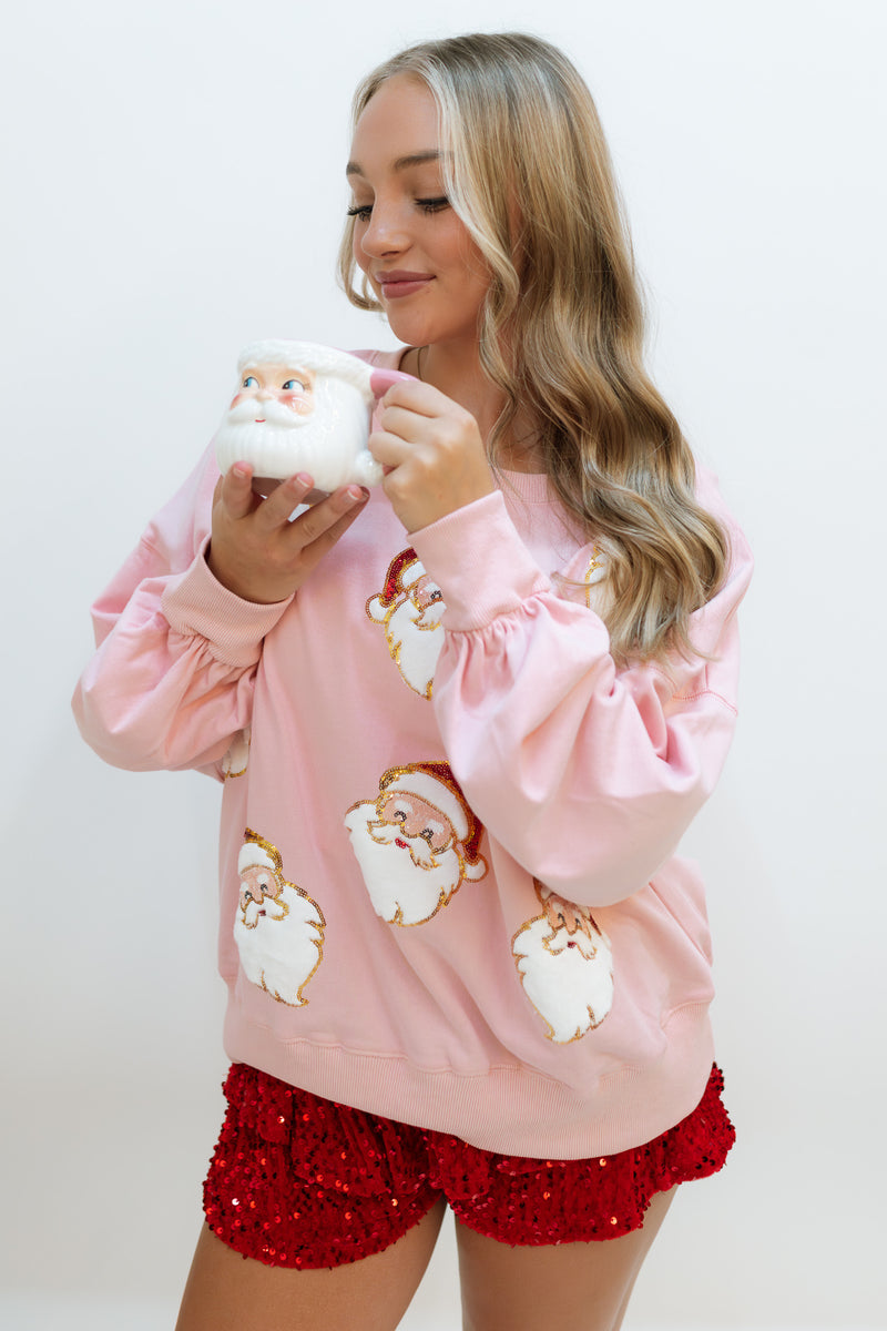 Santa Fuzzy Sweatshirt - Pink