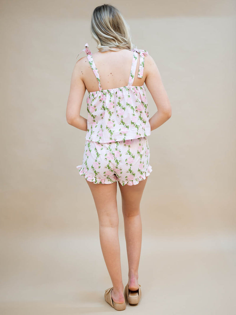 Ruffle trim rose pattern sleepwear