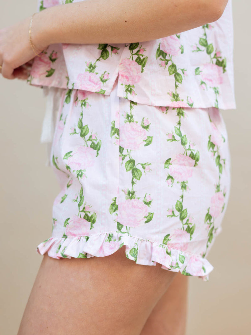 Romantic rose print shorts set