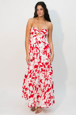 Bright red background with cream floral print