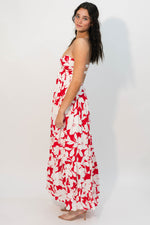 Red floral cutout back maxi dress