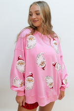 Santa Sequin Sweatshirt - Pink