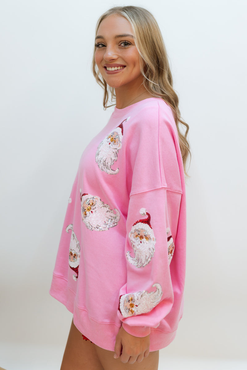 Santa Sequin Sweatshirt - Pink