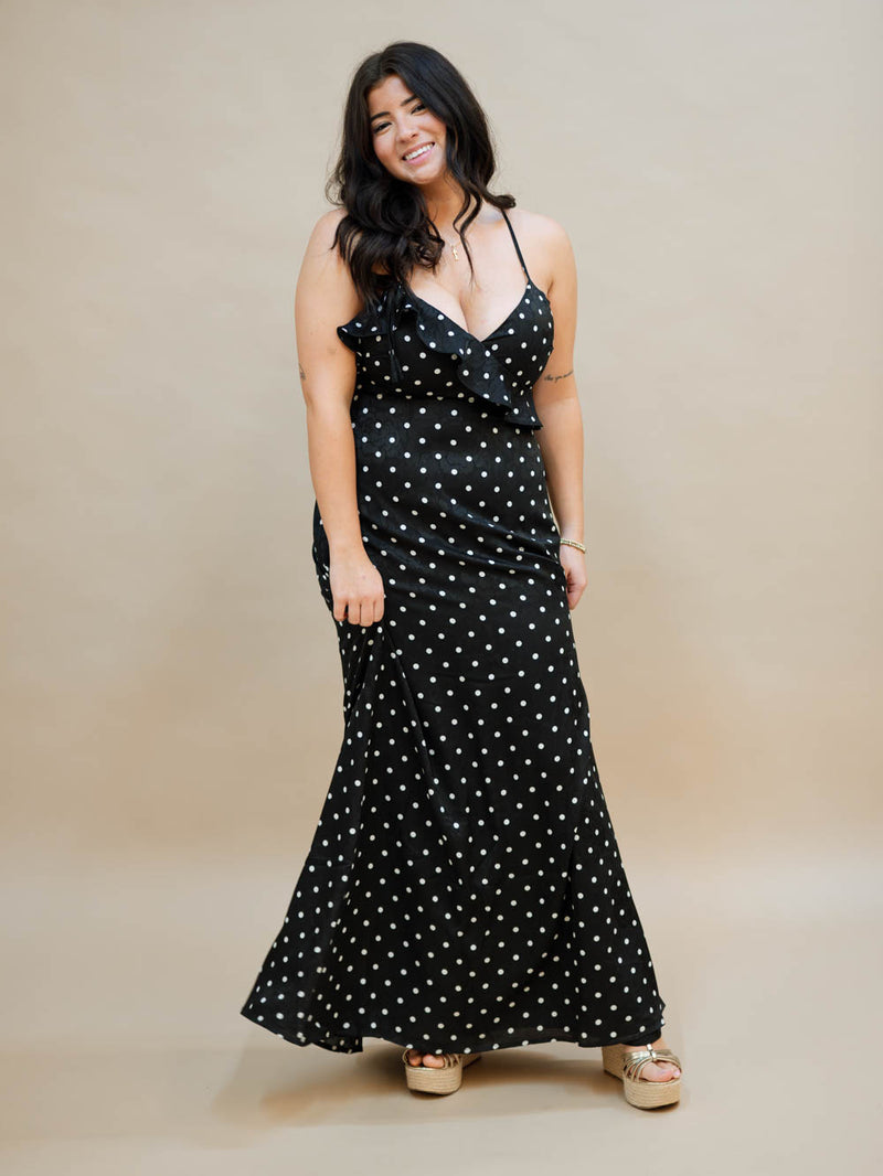 Black polka dot maxi dress