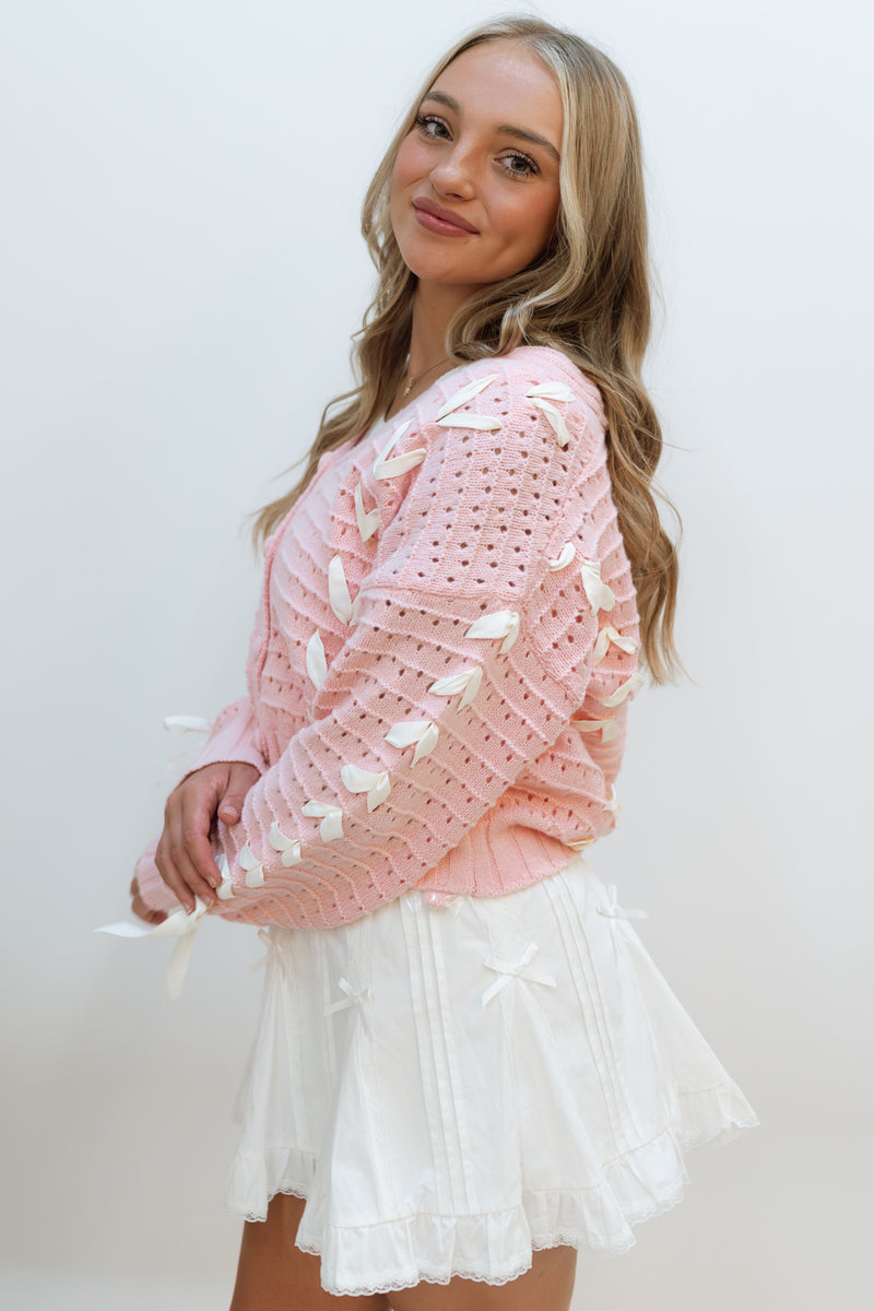 Sweet Crush Bow Cardigan - Pink