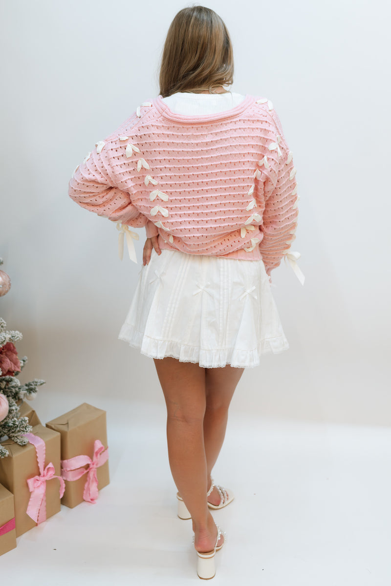 Sweet Crush Bow Cardigan - Pink