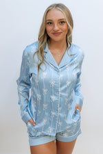 Satin Ribbon Pajama Top - Blue