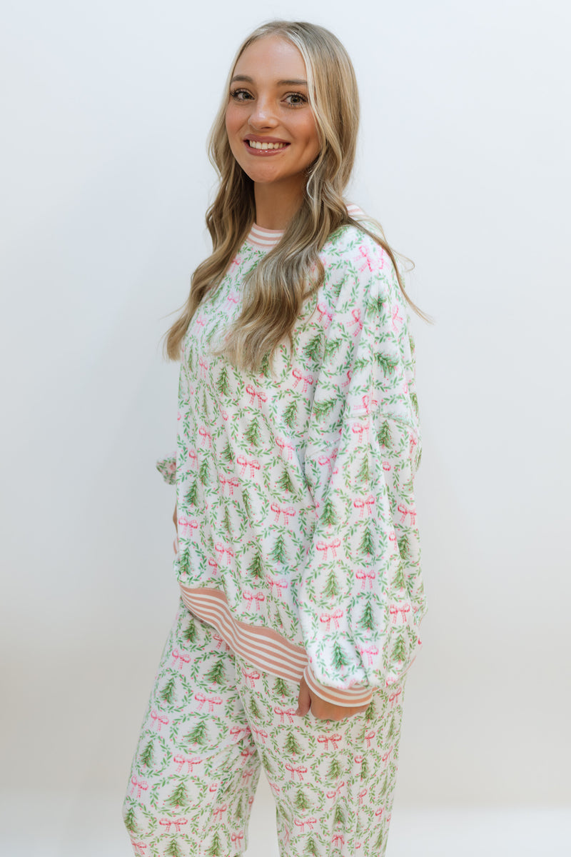 Christmas Tree & Bow Loungewear Top