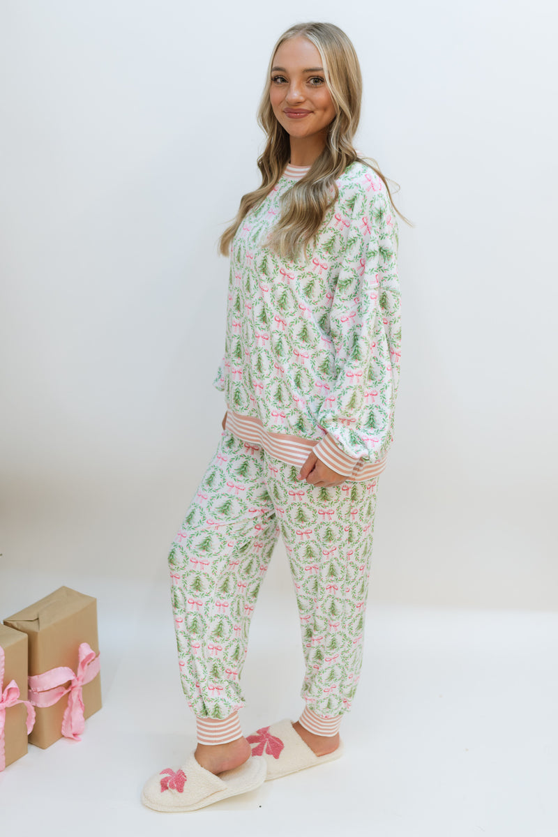 Christmas Tree & Bow Loungewear Top