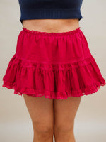 Red ruffle tiered mini skort