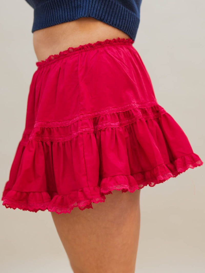 Ballerina style red ruffle skort