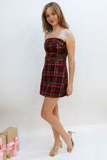 Plaid Tweed Strapless Mini Dress