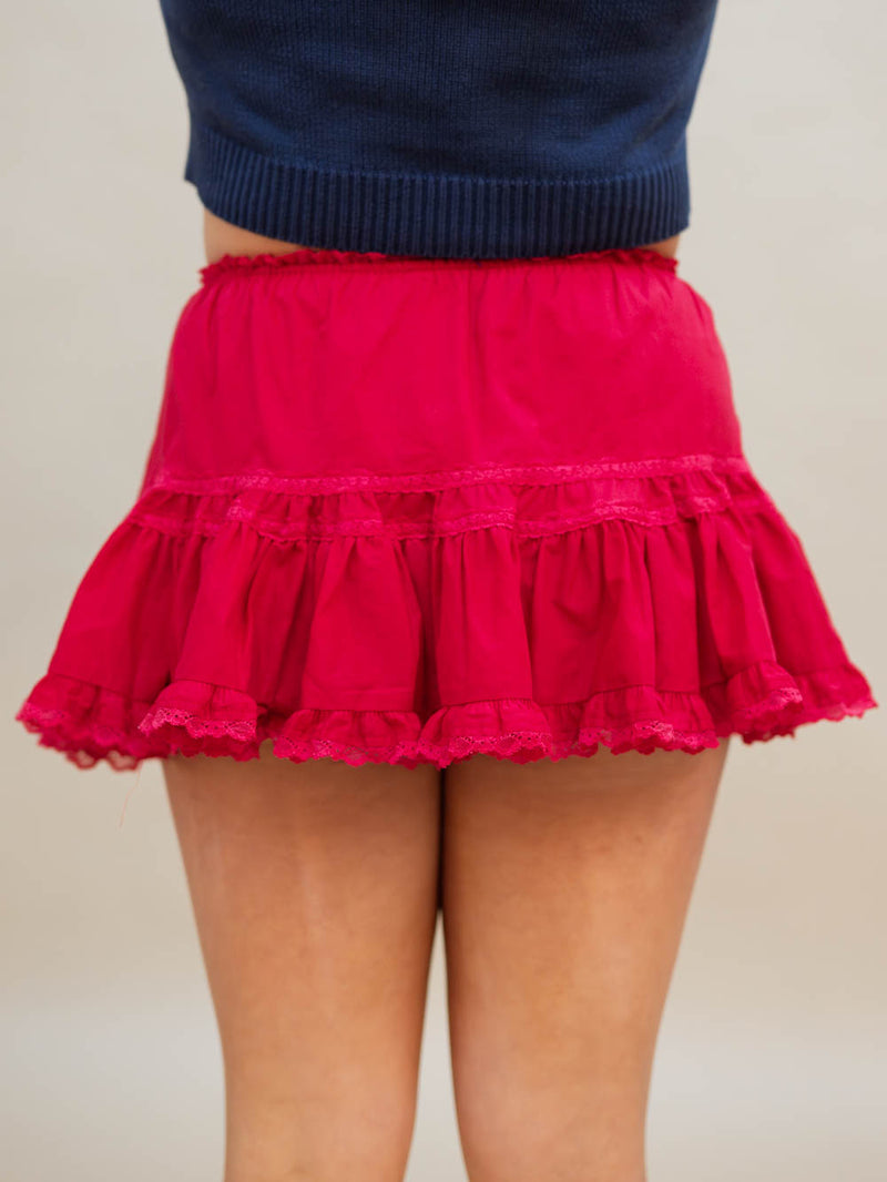 Feminine red lace detail skirt