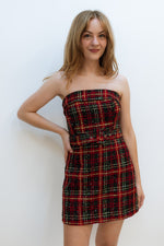 Plaid Tweed Strapless Mini Dress