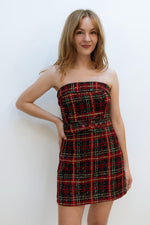 Plaid Tweed Strapless Mini Dress