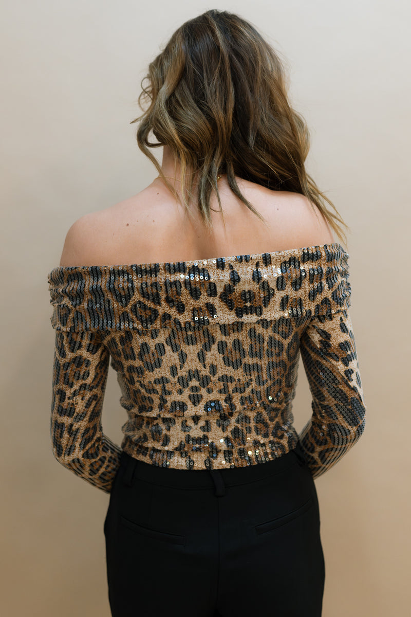 Dillon Sequin Leopard Top