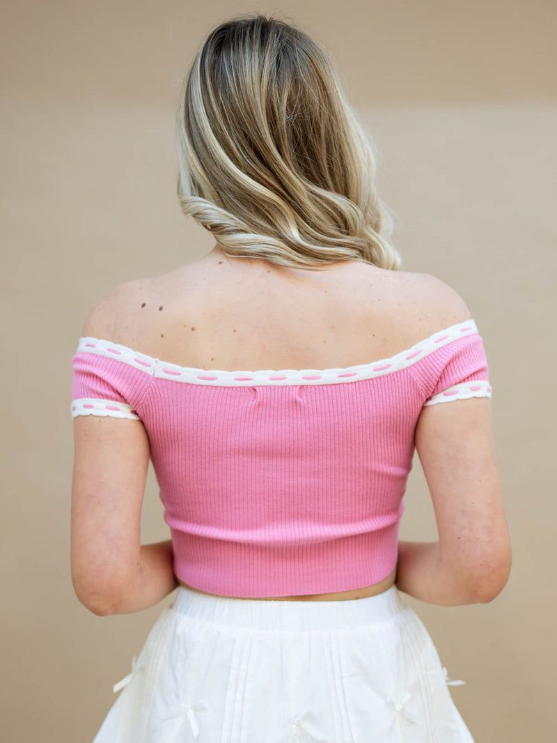 Spring pink off shoulder top