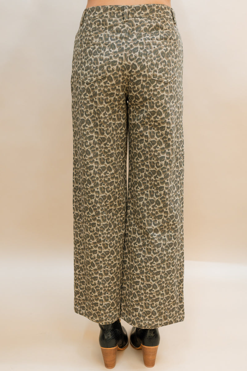 Leopard Denim Wide Leg Pant