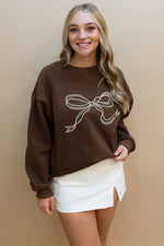 Ribbon Embroidered Sweatshirt - Brown