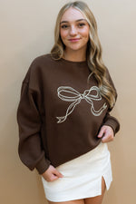 Ribbon Embroidered Sweatshirt - Brown