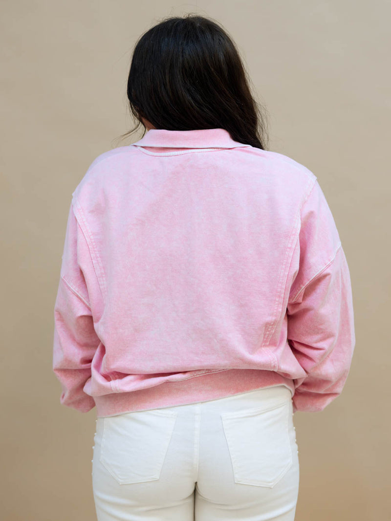 Oversized pink collegiate style top