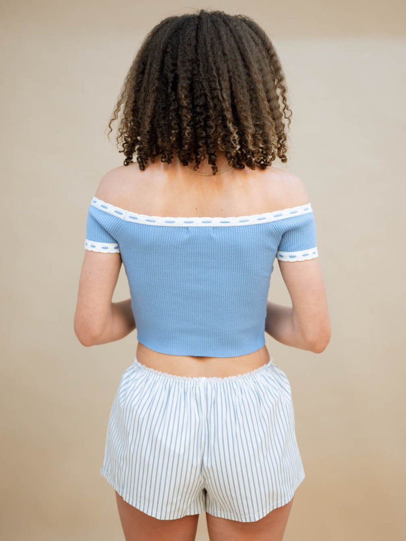 Coastal blue off shoulder top