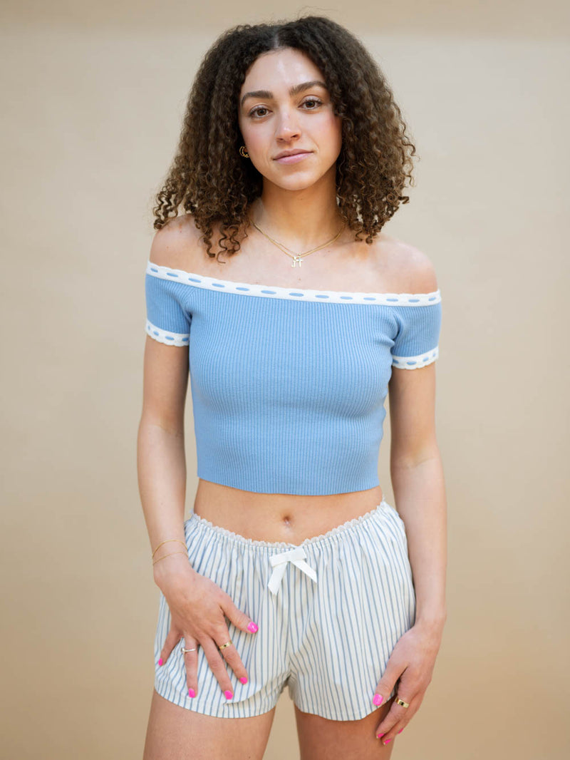 Spring blue crop top with trim