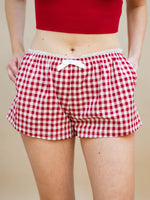 Red gingham shorts with lace