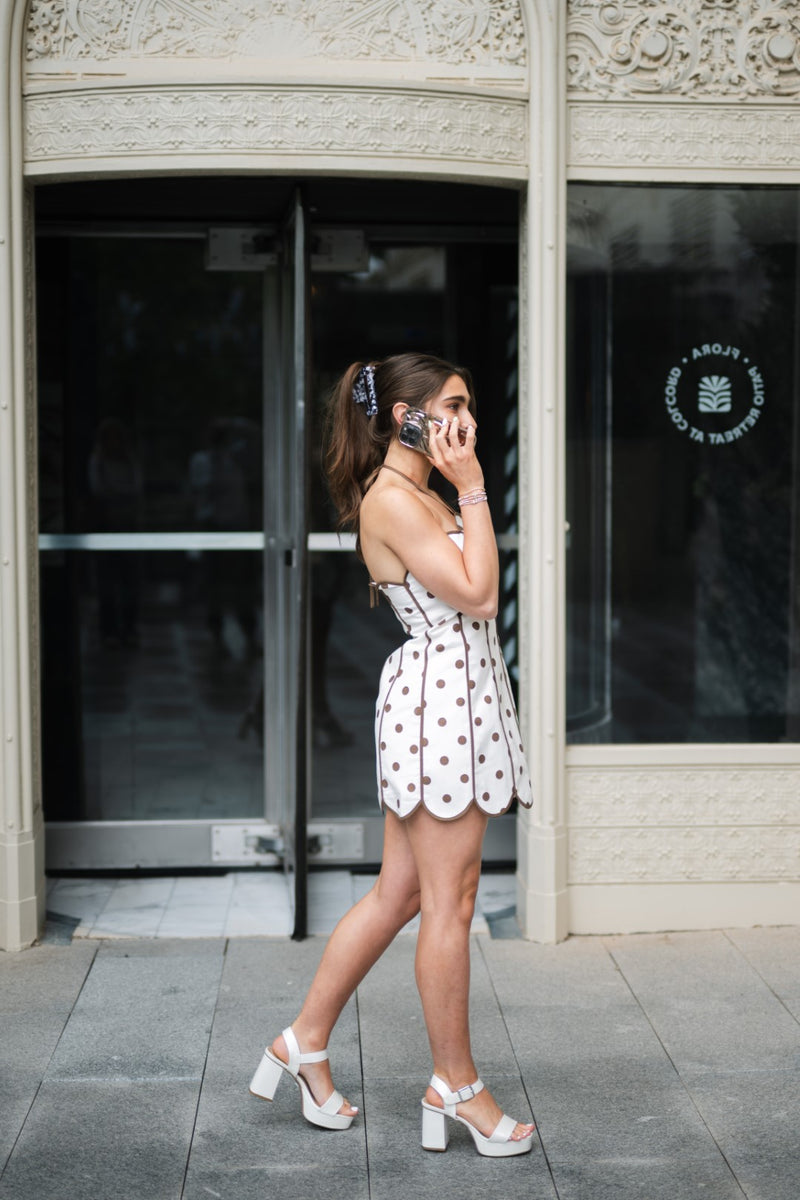 brown and white polka dot halter dress Kimbelle Halter Maxi Dress Cream | Polka Dot | Cream | Polka Dot | Womens