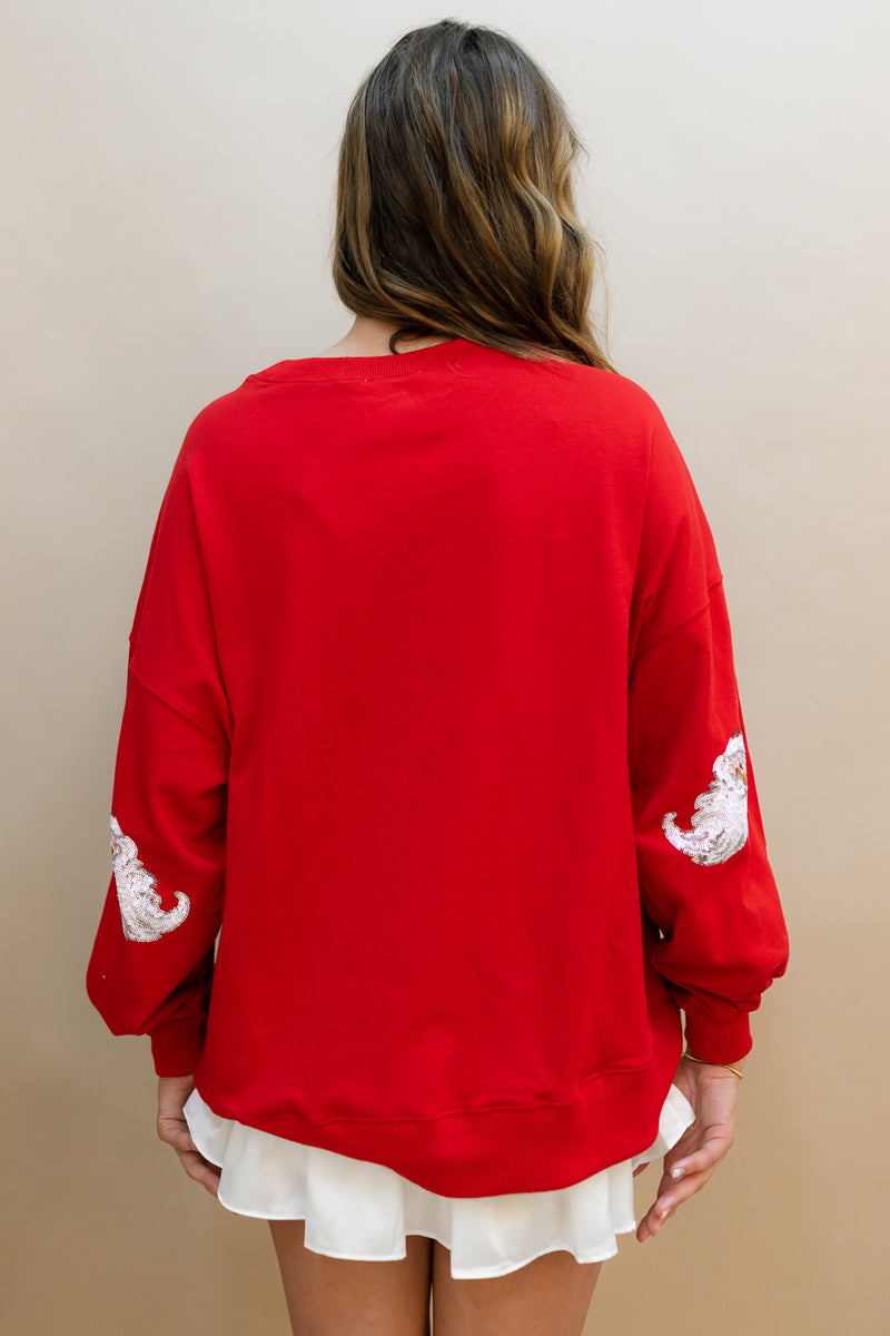 Santa Sequin Sweatshirt - Red