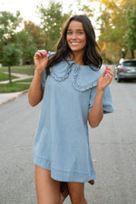 Denim dress with Peter Pan collar