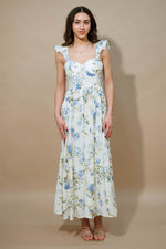 White and blue floral dress spring capsule wardrobe