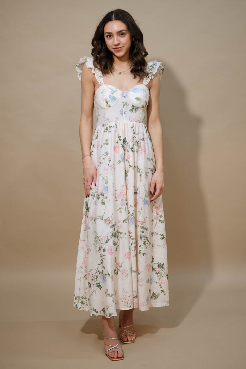 Romantic floral dress spring vacation outfit