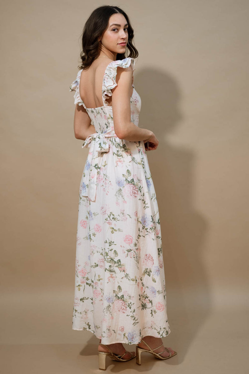 Cream floral midi dress garden party outfit