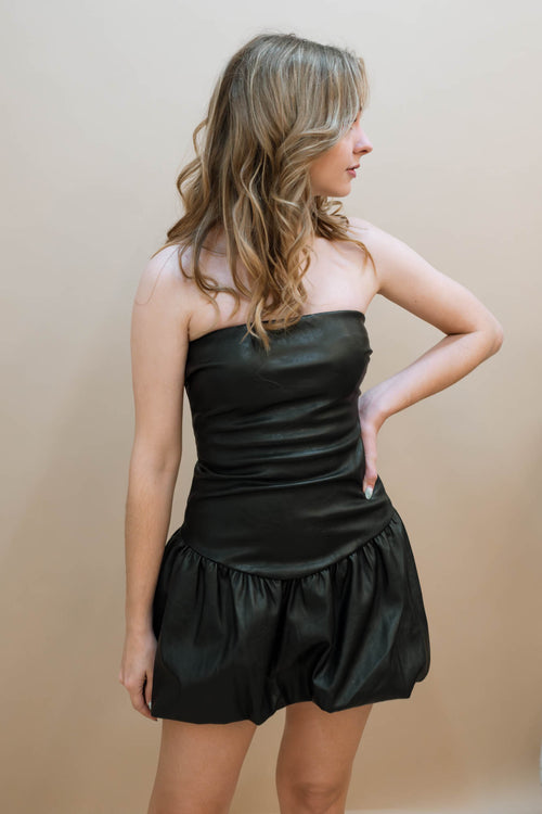 Faux leather strapless dress