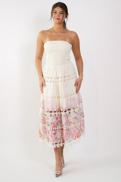 floral eyelet lace midi dress