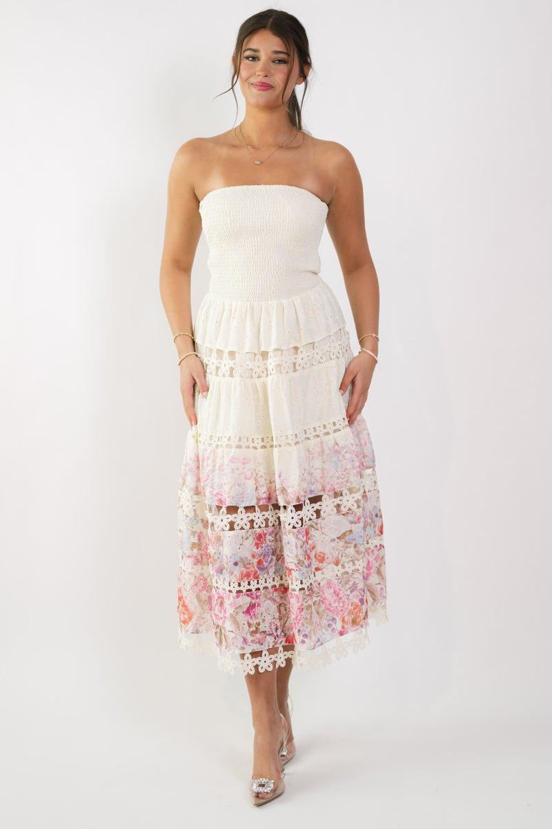 Jolene Eyelet Lace Tube Dress - Floral - LOVE OKIE Jolene Eyelet Lace Tube Dress - Floral - LOVE OKIE