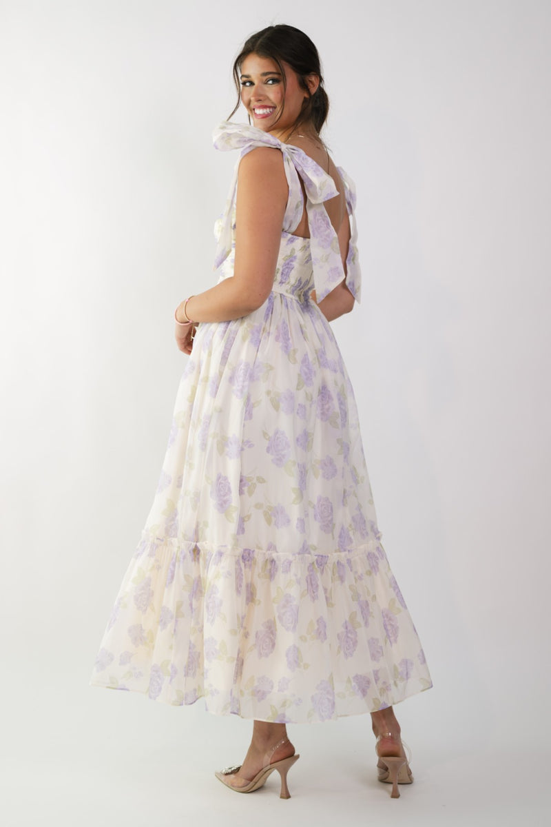 lavender midi dress formal Women's The Felicity Lavender Cotton Midi Dress | Size: L