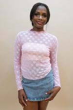 cute pink semi sheer bow ribbon mesh top