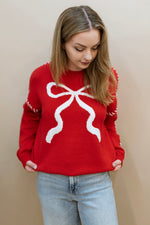 Ribbon Red Knit Sweater