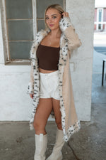 Leopard Fur Trim Suede Coat