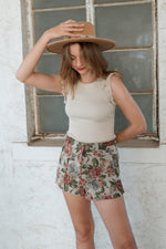 short fall floral high waisted shorts