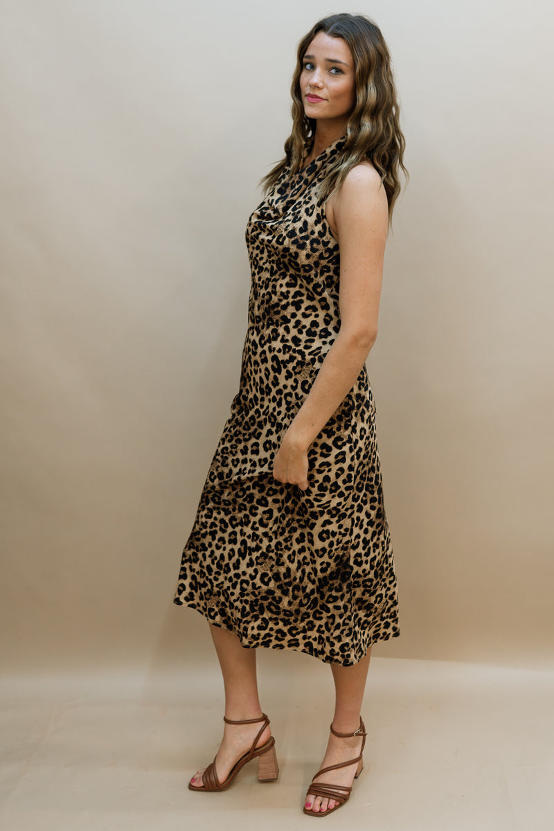 Taryn Leopard Halter Midi Dress